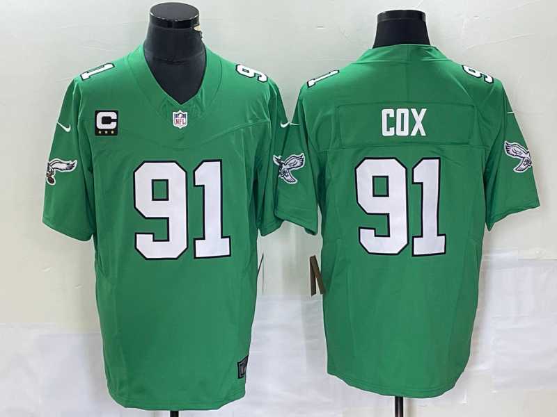 Men%27s Philadelphia Eagles #91 Fletcher Cox Green C Patch 2023 FUSE Vapor Limited Throwback Stitched Jersey->philadelphia eagles->NFL Jersey